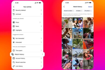 Histórico de Reels do Instagram