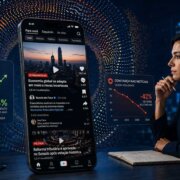 Redes sociais e notícias o que o Digital News Report 2026 revela sobre o Brasil. Uma jornalista olhando uma tela de celular com vídeos de notícias